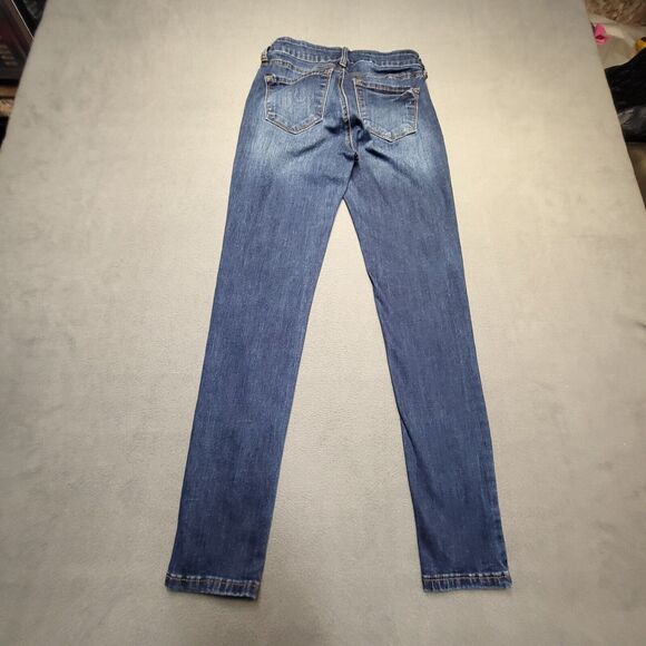 Kancan Jeans Juniors Size 5 Blue Mid Rise Skinny Leg Distressed Stretch Denim - Picture 9 of 10